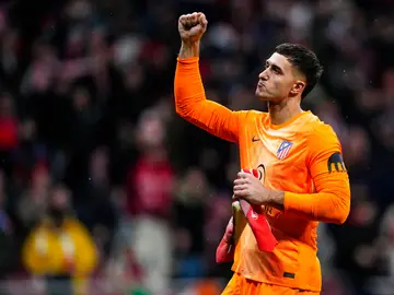 Atletico de Madrid v FC Barcelona - Copa del Rey Semifinal 1 Juan Musso of Atletico de Madrid celebrate the victory during the Spanish Cup, Copa del Rey, football match Semifinal First Leg played between Atletico de Madrid and FC Barcelona at Riyadh Air Metropolitano on February 12, 2026, in Madrid, Spain. AFP7 12/02/2026 ONLY FOR USE IN SPAIN