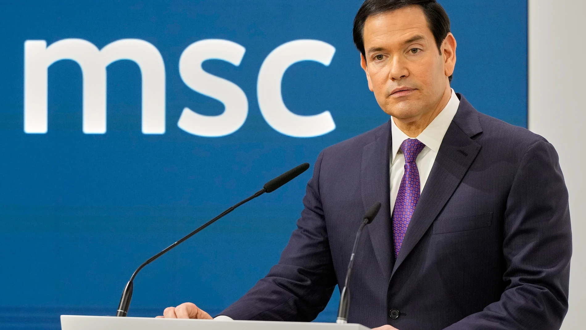 U.S. Secretary of State Marco Rubio speaks at the Munich Security Conference in Munich, Germany, Saturday, Feb. 14, 2026. (AP Photo/Alex Brandon, Pool)