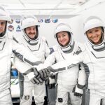 Los cuatro nuevos habitantes de la ISS, de izq. a dcha.: Andrey Fedyaev, Jack Hathaway, Jessica Meir y Sophie Adenot.