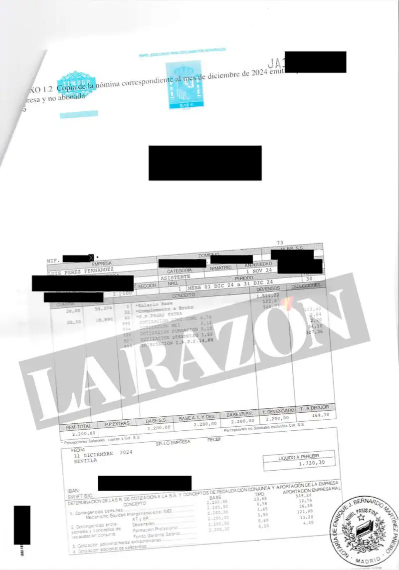 Nómina diciembre 2024 compulsada ante notario.