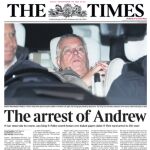 Portada de The Times que recoge el arresto de Andr&eacute;s Mountbatten-Windsor