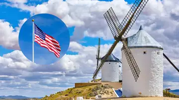 Imagen de Castilla-La Mancha junto a una bandera de Estados Unidos Imagen de Castilla-La Mancha junto a una bandera de Estados Unidos
