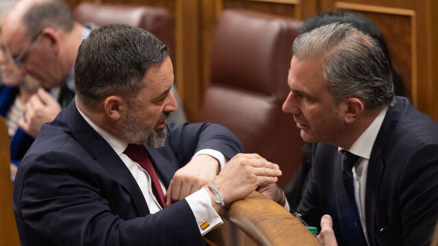 El l&iacute;der de VOX, Santiago Abascal y el portavoz de VOX en la Asamblea de Madrid, Javier Ortega Smith