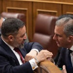 El l&iacute;der de VOX, Santiago Abascal y el portavoz de VOX en la Asamblea de Madrid, Javier Ortega Smith