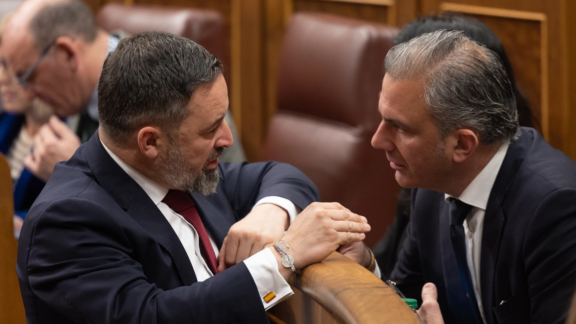 El líder de VOX, Santiago Abascal y el portavoz de VOX en la Asamblea de Madrid, Javier Ortega Smith