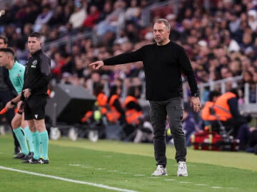 Hansi Flick, head coach of FC Barcelona, gestures during the Spanish league, LaLiga EA Sports, football match played between FC Barcelona and Villarreal CF at Spotify Camp Nou stadium on February 28, 2026 in Barcelona, Spain. AFP7 28/02/2026 ONLY FOR USE IN SPAIN