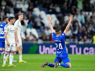 Zaid Romero of Getafe CF celebrates the victory during the Spanish League, LaLiga EA Sports, football match played between Real Madrid and Getafe CF at Bernabeu stadium on March 02, 2026, in Madrid, Spain.AFP7 02/03/2026 ONLY FOR USE IN SPAIN