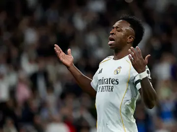 Spain Primera Division - Real Madrid CF vs Getafe CF 02 March 2026, Spain, Madrid: Real Madrid's Vinicius Junior reacts during the Spanish Primera Division soccer match between Real Madrid CF and Getafe CF football match between Real Madrid CF and Getafe CF at Santiago Bernabeu Stadium. Photo: Ruben Albarran/ZUMA Press Wire/dpa Ruben Albarran/ZUMA Press Wire/d / DPA 02/03/2026 ONLY FOR USE IN SPAIN