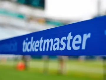 Justice Department Ticketmaster Lawsuit FILE - The Ticketmaster logo is seen along the sideline of the field before an NFL football game, Sept. 15, 2024, in Jacksonville, Fla. (AP Photo/Phelan M. Ebenhack, File)