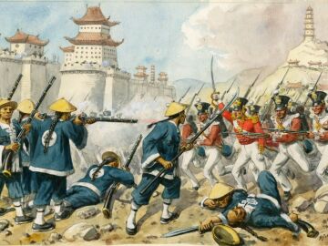 Ataque a pie del 98 Regimento a Chin-Kiang-Foo,Richard Simkin. 1842