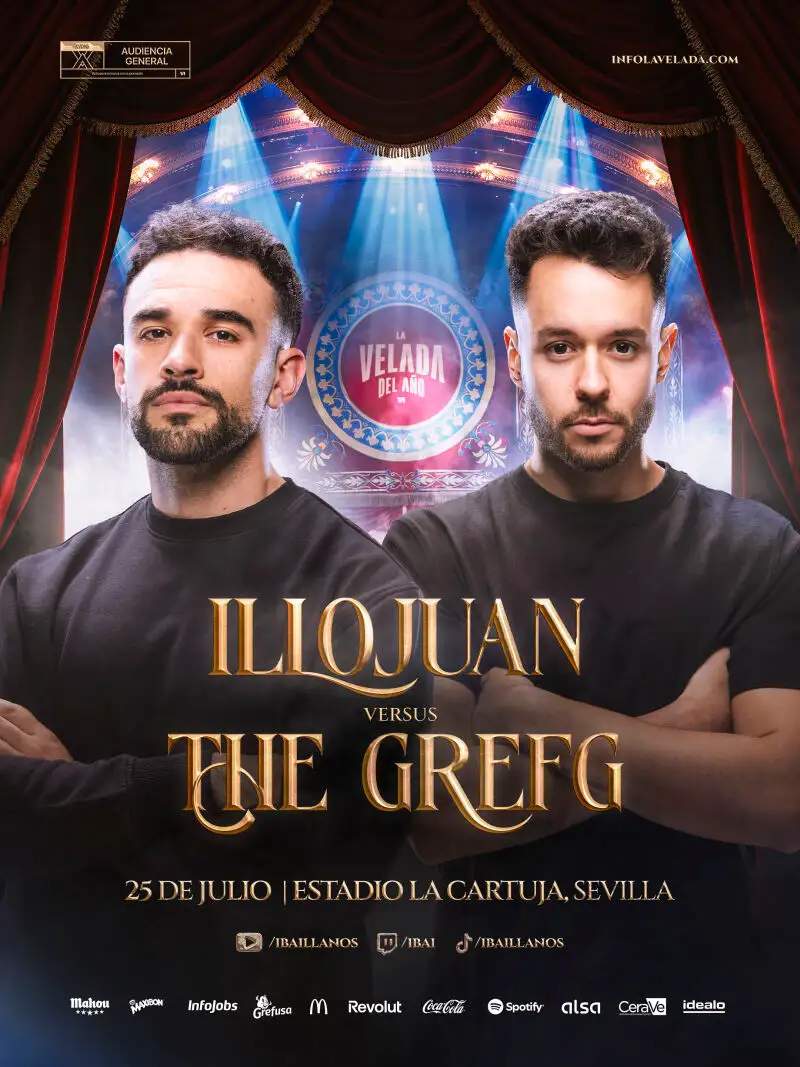anuncio del combate de Illo Juan y The Grefg en la Velada del Año 6 en La Cartuja, Sevilla