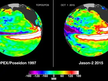 Uno de los primeros indicadores es el cambio de temperatura del Océano Pacífico, como muestra esta imagen satelital El Niño
