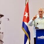 Cuban President Miguel Diaz-Canel at a press conference in Havana