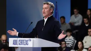 Cierre de campaña del PP en Valladolid VALLADOLID, 13/03/2026.- El presidente del PP, Alberto Núñez Feijóo, participa en el acto de cierre de campaña, este viernes en Valladolid. EFE/R. García