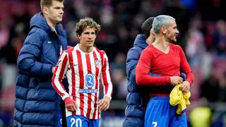 Sorloth, Giuliano y Griezmann, después de la victoria ante el Getafe Alexander Sorloth, Giuliano Simeone and Antoine Griezmann of Atletico de Madrid celebrate the victory during the Spanish League, LaLiga EA Sports, football match played between Atletico de Madrid and Getafe CF at Riyadh Air Metropolitano stadium on March 14, 2026, in Madrid, Spain.AFP7 14/03/2026 ONLY FOR USE IN SPAIN