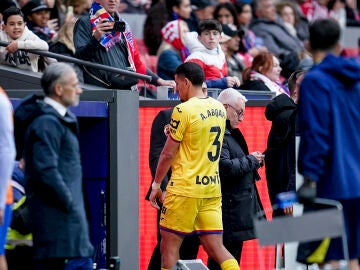 Abdel Abqar of Getafe CF see the red card during the Spanish League, LaLiga EA Sports, football match played between Atletico de Madrid and Getafe CF at Riyadh Air Metropolitano stadium on March 14, 2026, in Madrid, Spain. AFP7 14/03/2026 ONLY FOR USE IN SPAIN
