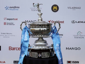 View of the trophy, during the presentation of the ATP 500 Barcelona Open Banc Sabadell - 73nd Conde de Godo Trophy at Palauet Albeniz on March 16, 2026 in Barcelona, Spain. AFP7 16/03/2026 ONLY FOR USE IN SPAIN