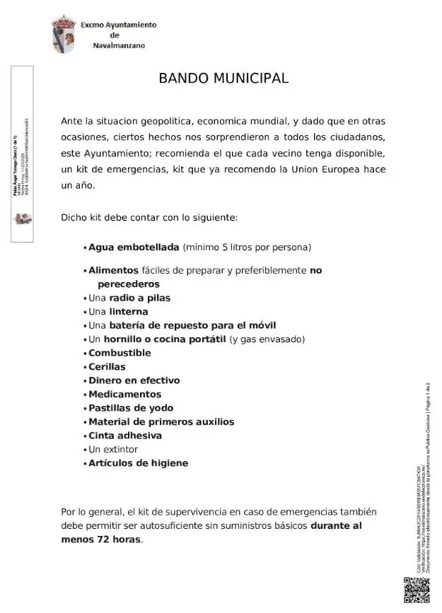 bando municipal del Ayuntamiento de Navalmanzano (Segovia)