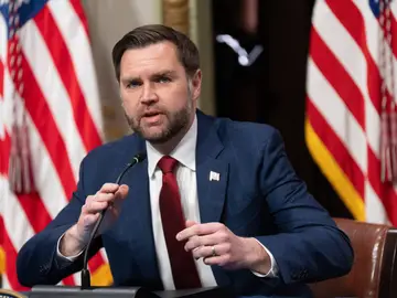 Vance Book FILE - Vice President JD Vance, chair of the newly formed Task Force to Eliminate Fraud, speaks during the task force's first meeting in the Indian Treaty Room at the Eisenhower Executive Office Building on the White House complex in Washington, March 27, 2026. (AP Photo/Manuel Balce Ceneta, File)