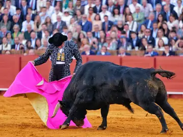 El diestro Morante de la Puebla durante la corrida de este domingo en la plaza de toros de La Maestranza de Sevilla El diestro Morante de la Puebla durante la corrida de este domingo en la plaza de toros de La Maestranza de Sevilla