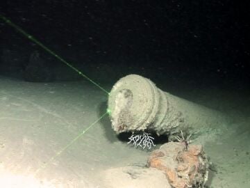 Uno de los 21 ca&ntilde;ones de hierro del barco Nuestra Se&ntilde;ora de las Mercedes, hundido el 5 de octubre de 1804