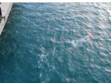 El "Tambre", en elmomento de desplegal el "Pluto"