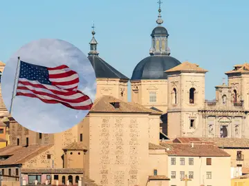 Imagen de Toledo y una bandera estadounidense Imagen de Toledo y una bandera estadounidense