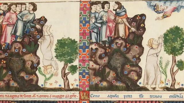 Detalle Cantiga 107. Marisaltos. Códice Rico, Monasterio del Escorial Detalle Cantiga 107. Marisaltos. Códice Rico, Monasterio del Escorial