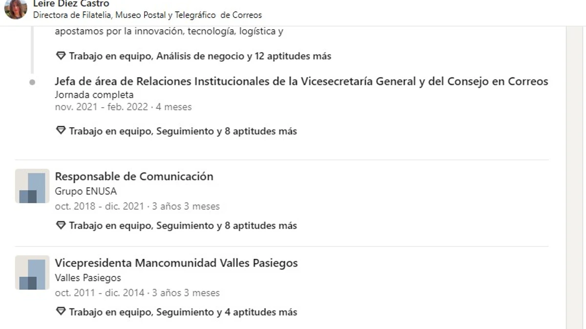 El CV de Leire Diez, fontanera del PSOE, sin actualización