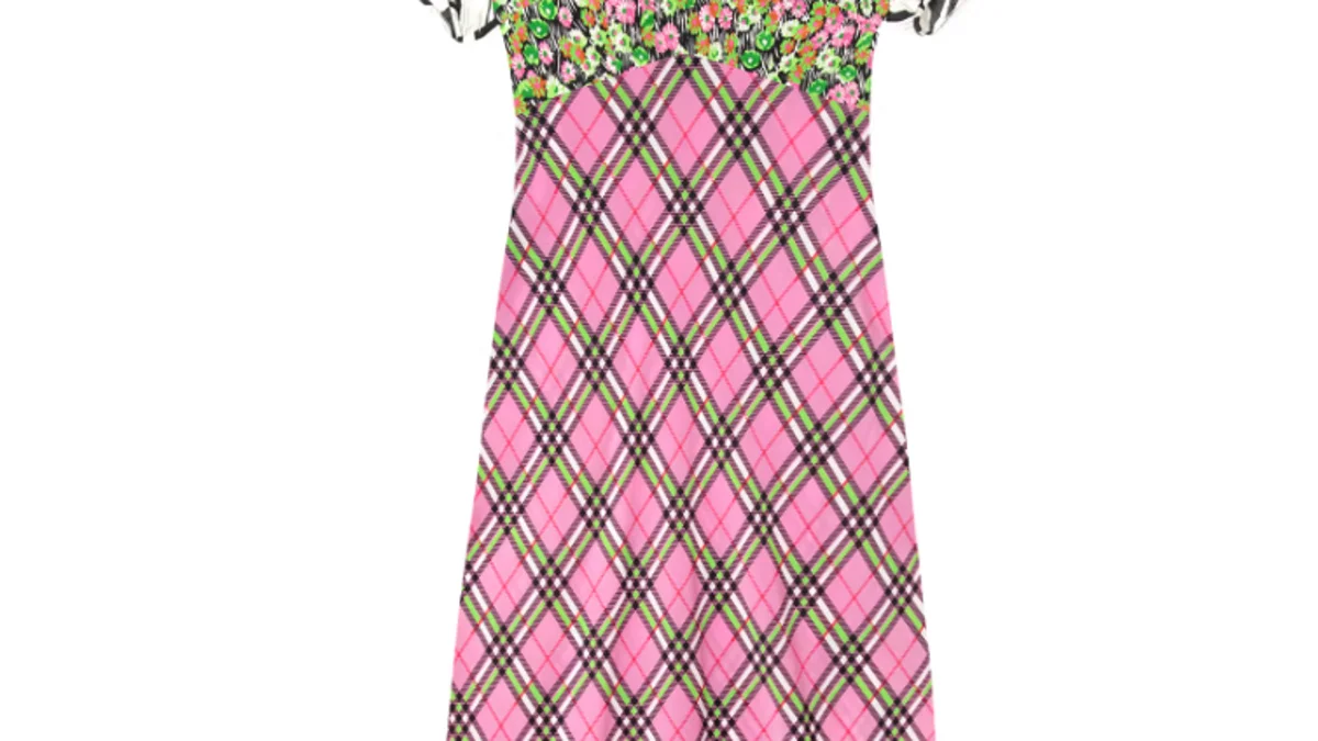 Vestido midi de manga corta con estampado floral y cuadros