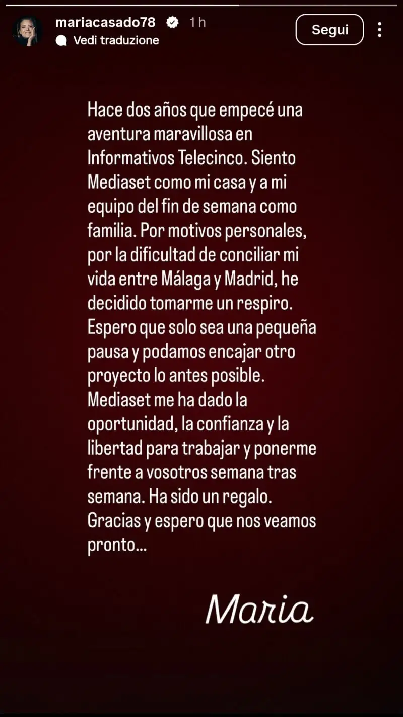 Comunicado de María Casado