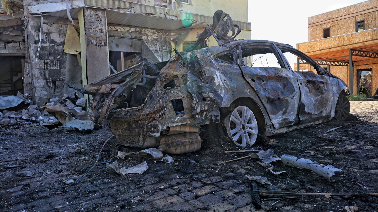September 4, 2026, Odesa, Ukraine: A burned-out car is seen outside a private house destroyed by a Russian attack in the Odesa region, Ukraine, on September 4, 2026. Overnight on September 4, Russian forces launched a massive attack on civilian infrastructure in the Odesa region. A 60-year-old man was killed and at least five people were injured, including a child Europa Press/Contacto/Nina Liashonok 04/09/2026 ONLY FOR USE IN SPAIN
