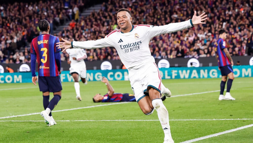 Kylian Mbappe of Real Madrid CF celebrates a goal during the Spanish League, LaLiga EA Sports, football match between FC Barcelona and Real Madrid CF at Spotify Camp Nou on October 25, 2026, in Barcelona, Spain. AFP7 25/10/2026 ONLY FOR USE IN SPAIN