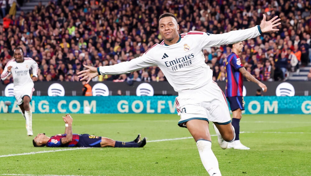 Kylian Mbappe of Real Madrid CF celebrates a goal during the Spanish League, LaLiga EA Sports, football match between FC Barcelona and Real Madrid CF at Spotify Camp Nou on October 25, 2026, in Barcelona, Spain.AFP7 25/10/2026 ONLY FOR USE IN SPAIN