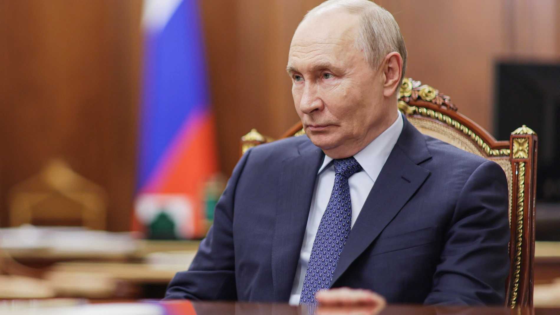 Russia Putin Russian President Vladimir Putin speaks with Gazprombank CEO Andrei Akimov during their meeting at the Kremlin in Moscow, Monday, Oct. 26, 2026. (Mikhail Metzel, Sputnik, Kremlin Pool Photo via AP)